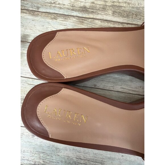 Lauren Ralph Lauren Roxanne Slide Sandals Polo Tan Leather Heel Size 11 NEW - Picture 6 of 15
